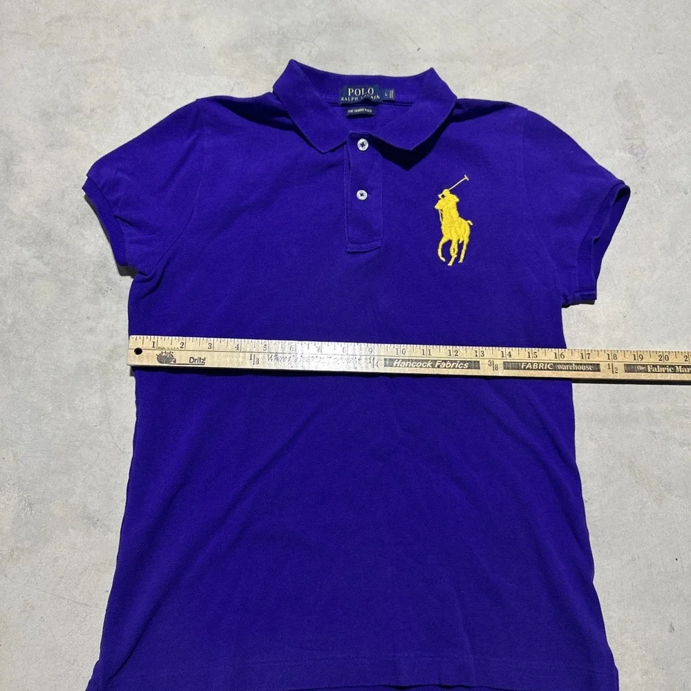 Polo Ralph Lauren Womens Skinny FIT Big Pony Polo Shirt SZ LargePurple / Yellow